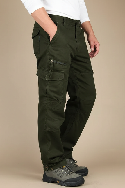 Pantalon Cargo Homme Vert Militaire Coton Ample Décontracté - Kaki Toile