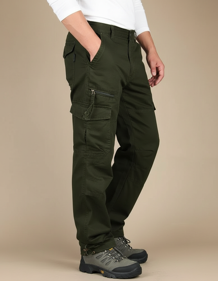 Pantalon Cargo Homme Vert Militaire Coton Ample Décontracté - Kaki Toile