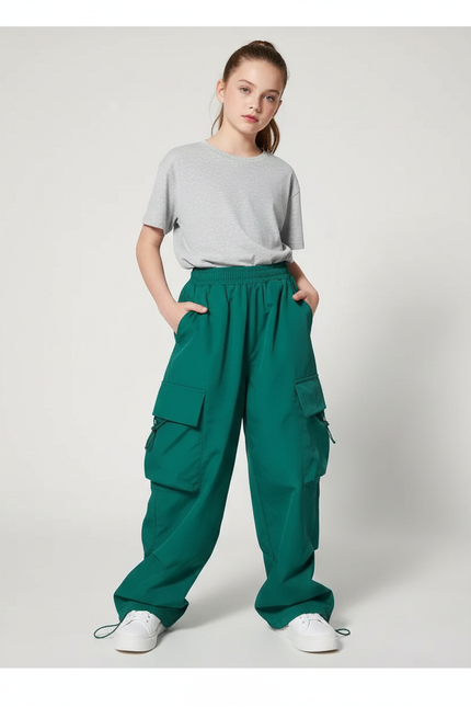 Pantalon Cargo Vert Ample Léger Enfant Décontracté - Polyester