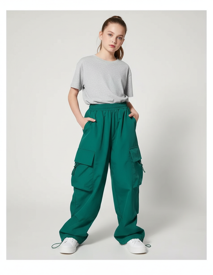 Pantalon Cargo Vert Ample Léger Enfant Décontracté - Polyester