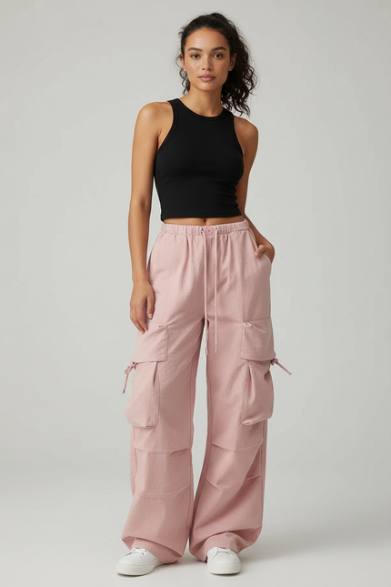 Pantalon Cargo Rose Ample Fluide Décontracté Femme - Molleton