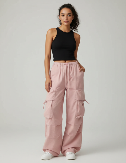 Pantalon Cargo Rose Ample Fluide Décontracté Femme - Molleton