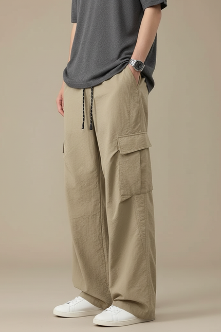 Pantalon Cargo Beige Ample Cordon Décontracté Homme - Polyester