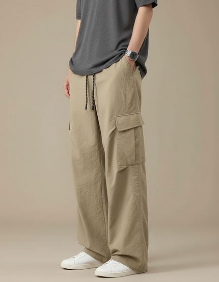 Pantalon Cargo Beige Ample Cordon Décontracté Homme - Polyester