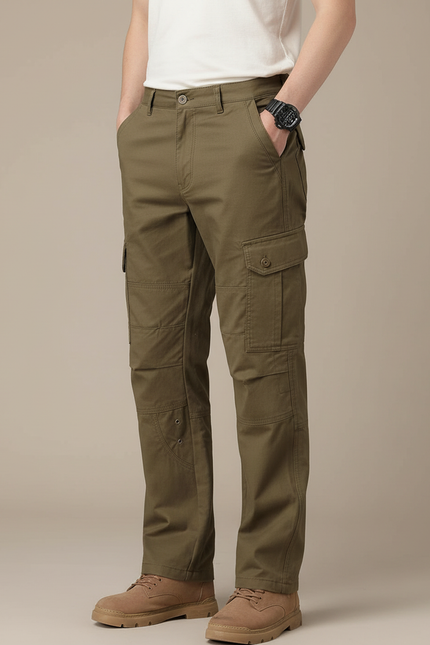 Pantalon Cargo Kaki Ample Coton Multipoches Renforcé