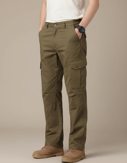 Pantalon Cargo Kaki Ample Coton Multipoches Renforcé