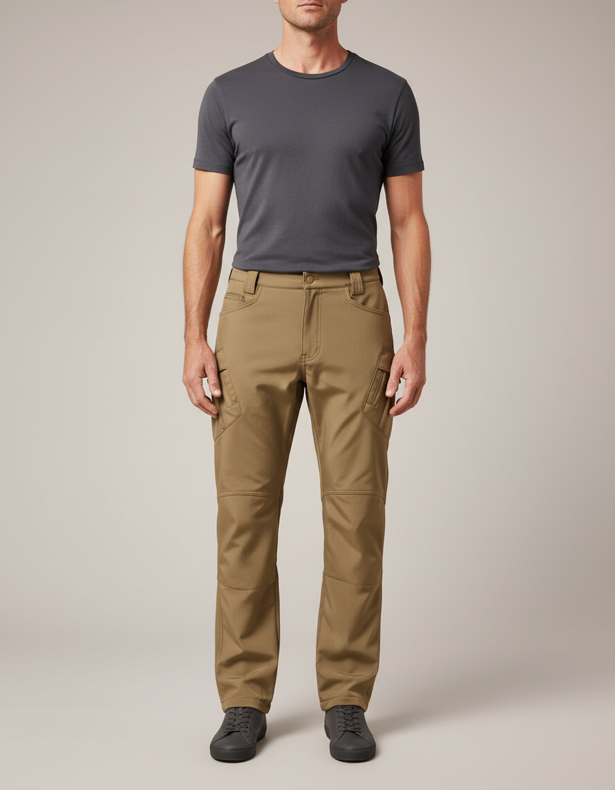 Pantalon Cargo Homme Marron Tactique Extensible Multi-Poches - Camel Polyester