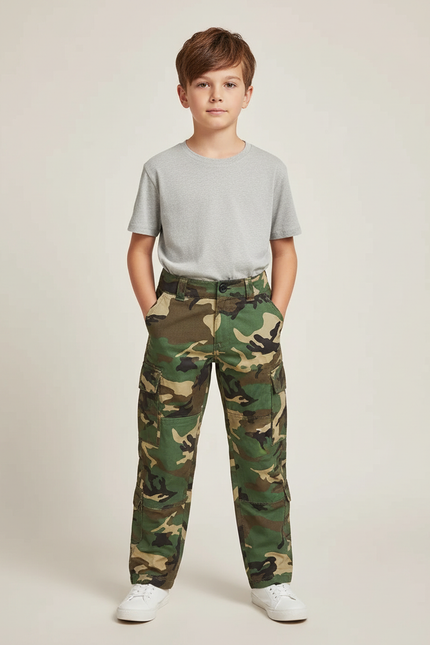 Pantalon Cargo Camouflage Militaire Enfant Garçon Coton - Multicolore