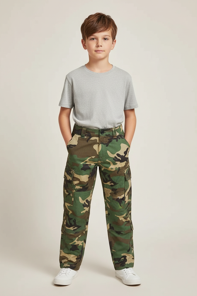 Pantalon Cargo Camouflage Militaire Enfant Garçon Coton - Multicolore