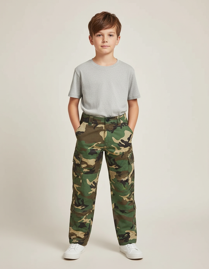 Pantalon Cargo Camouflage Militaire Enfant Garçon Coton - Multicolore