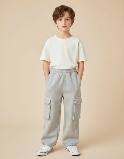 Pantalon Cargo Gris Molletonné Ample Décontracté Enfant