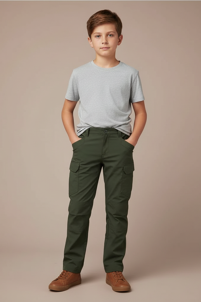 Pantalon Cargo Vert Militaire Ample Enfant Coton