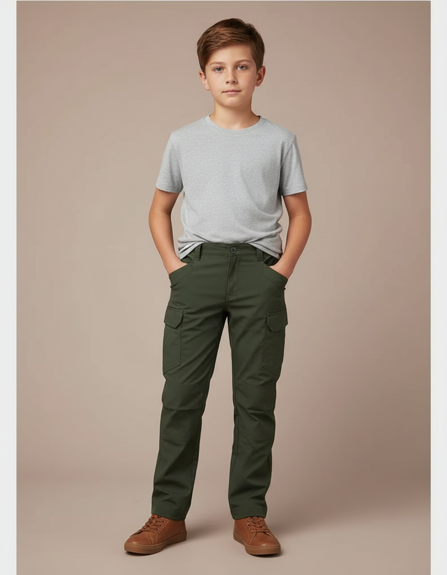 Pantalon Cargo Vert Militaire Ample Enfant Coton