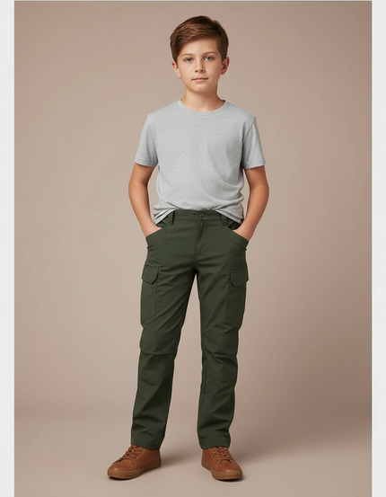 Pantalon Cargo Vert Militaire Ample Enfant Coton