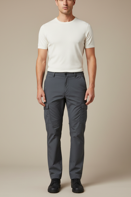 Pantalon Cargo Homme Gris Décontracté Multipoches Slim - Gabardine