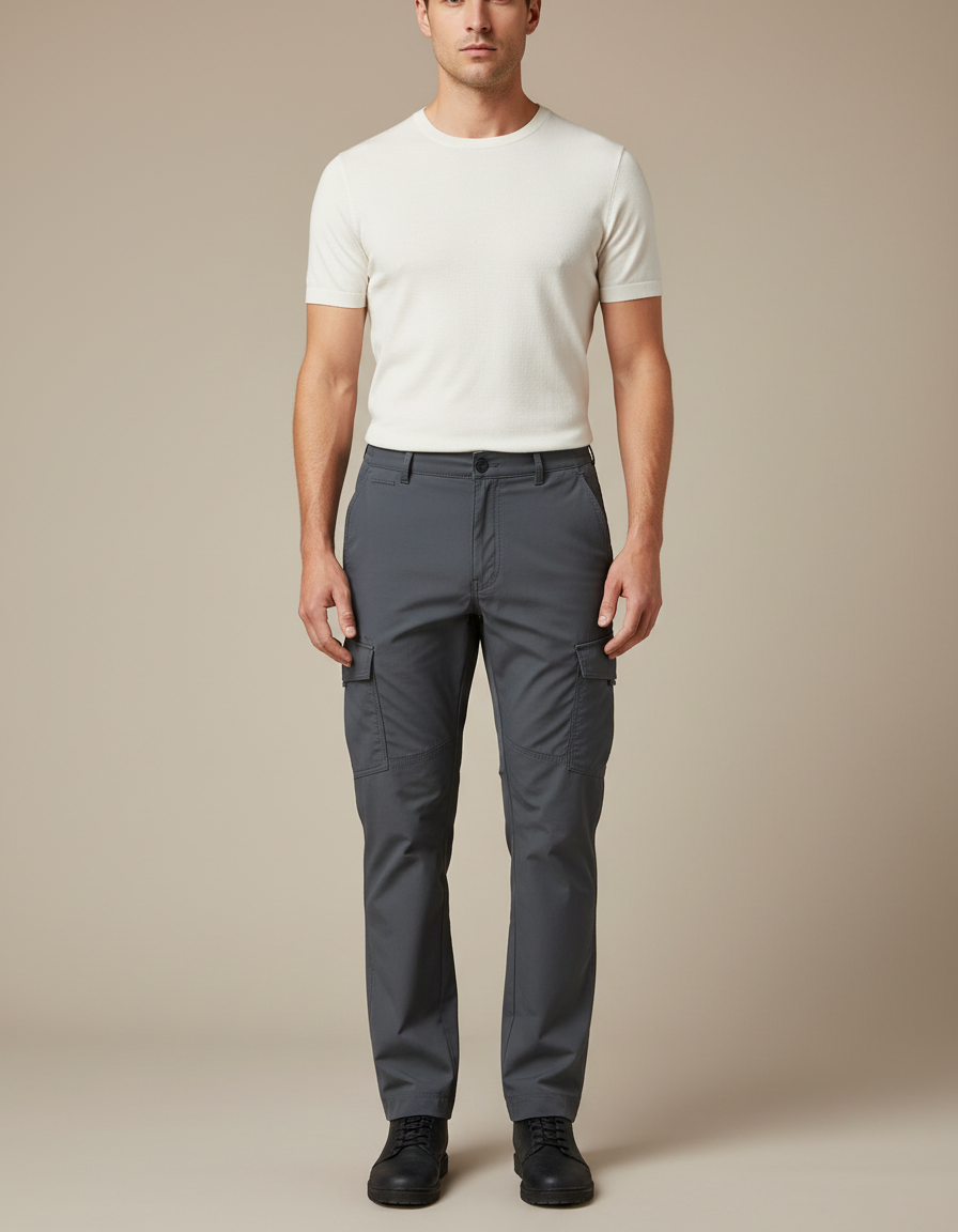 Pantalon Cargo Homme Gris Décontracté Multipoches Slim - Gabardine