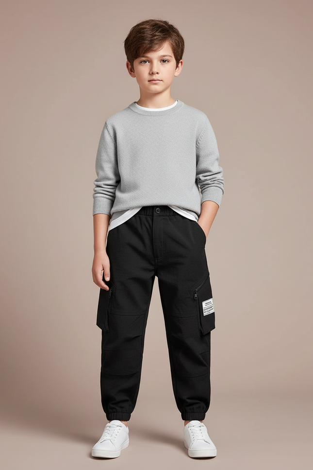 Pantalon Cargo Noir Coton Ample Décontracté Enfant