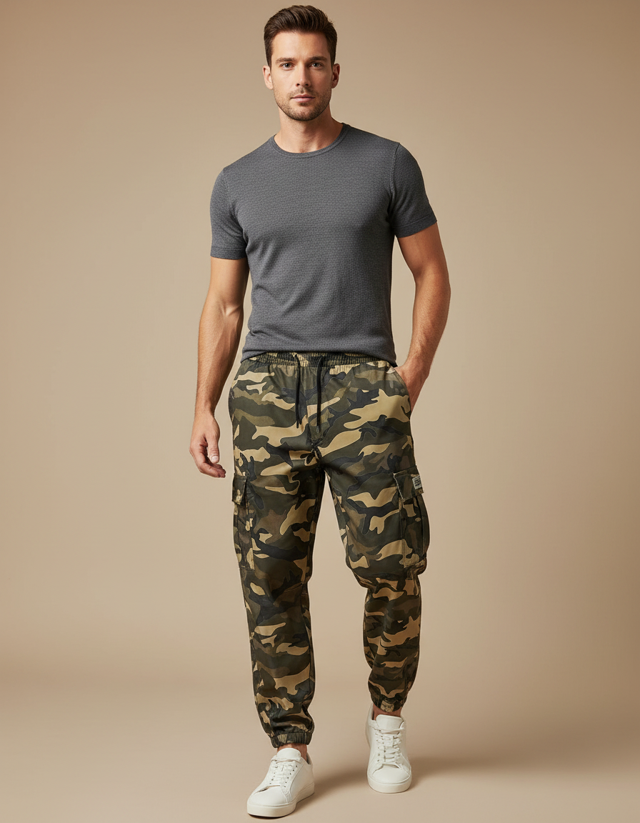 Pantalon Cargo Camouflage Homme Décontracté Jogger Multipoches - Multicolore Polyester