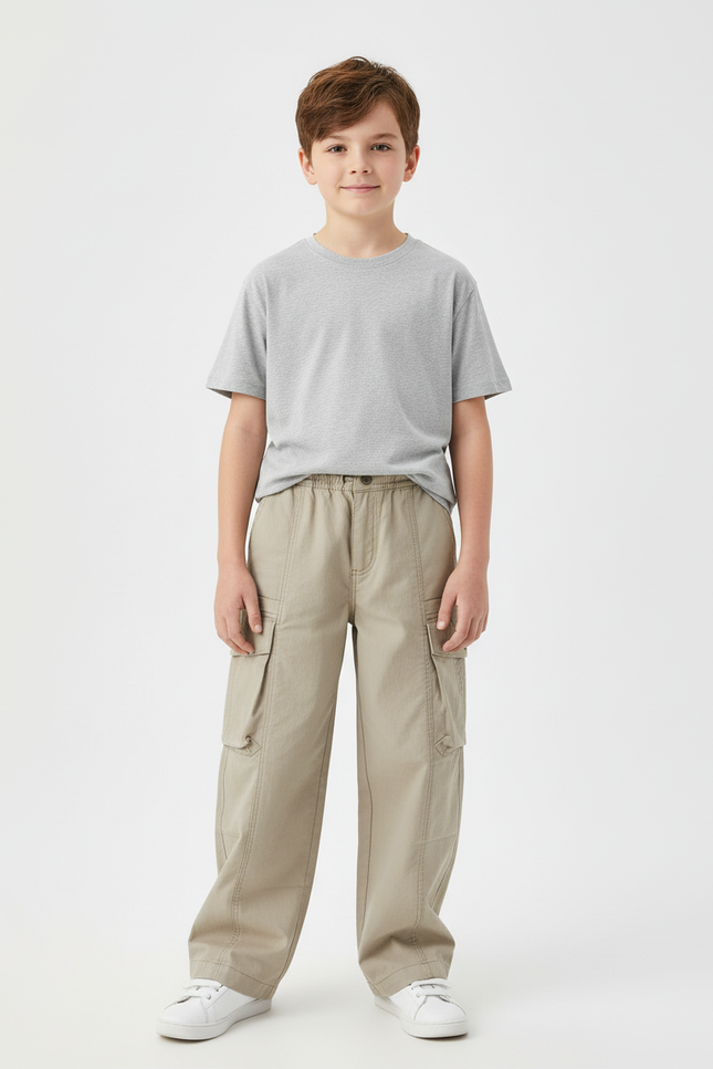 Pantalon Cargo Beige Ample Décontracté Garçon - Gabardine