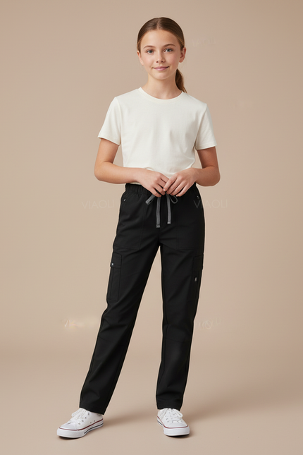Pantalon Cargo Noir Droit Cordon Multi-Poches Confortable - Gabardine