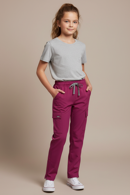 Pantalon Cargo Fuchsia Droit Cordon Élastique Enfant - Rose Polyester
