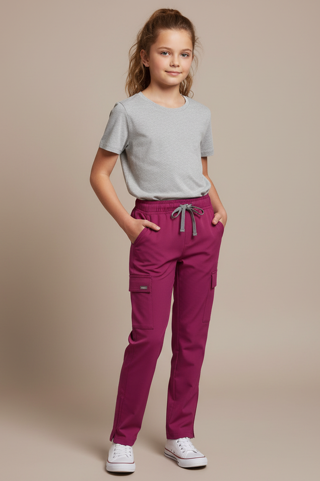 Pantalon Cargo Fuchsia Droit Cordon Élastique Enfant - Rose Polyester