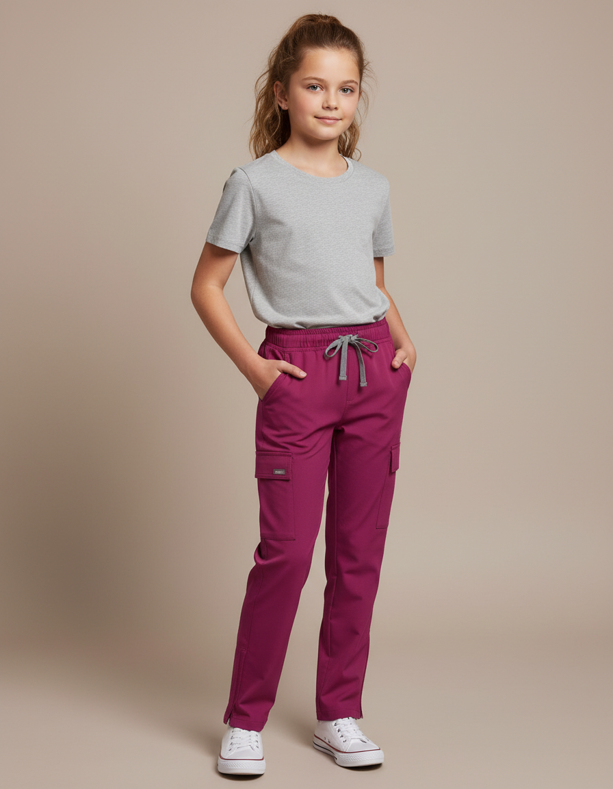 Pantalon Cargo Fuchsia Droit Cordon Élastique Enfant - Rose Polyester