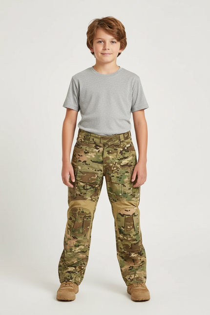 Pantalon Cargo Camouflage Militaire Tactique Multipoches Enfant - Multicolore Toile