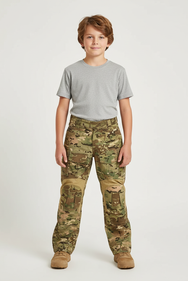 Pantalon Cargo Camouflage Militaire Tactique Multipoches Enfant - Multicolore Toile