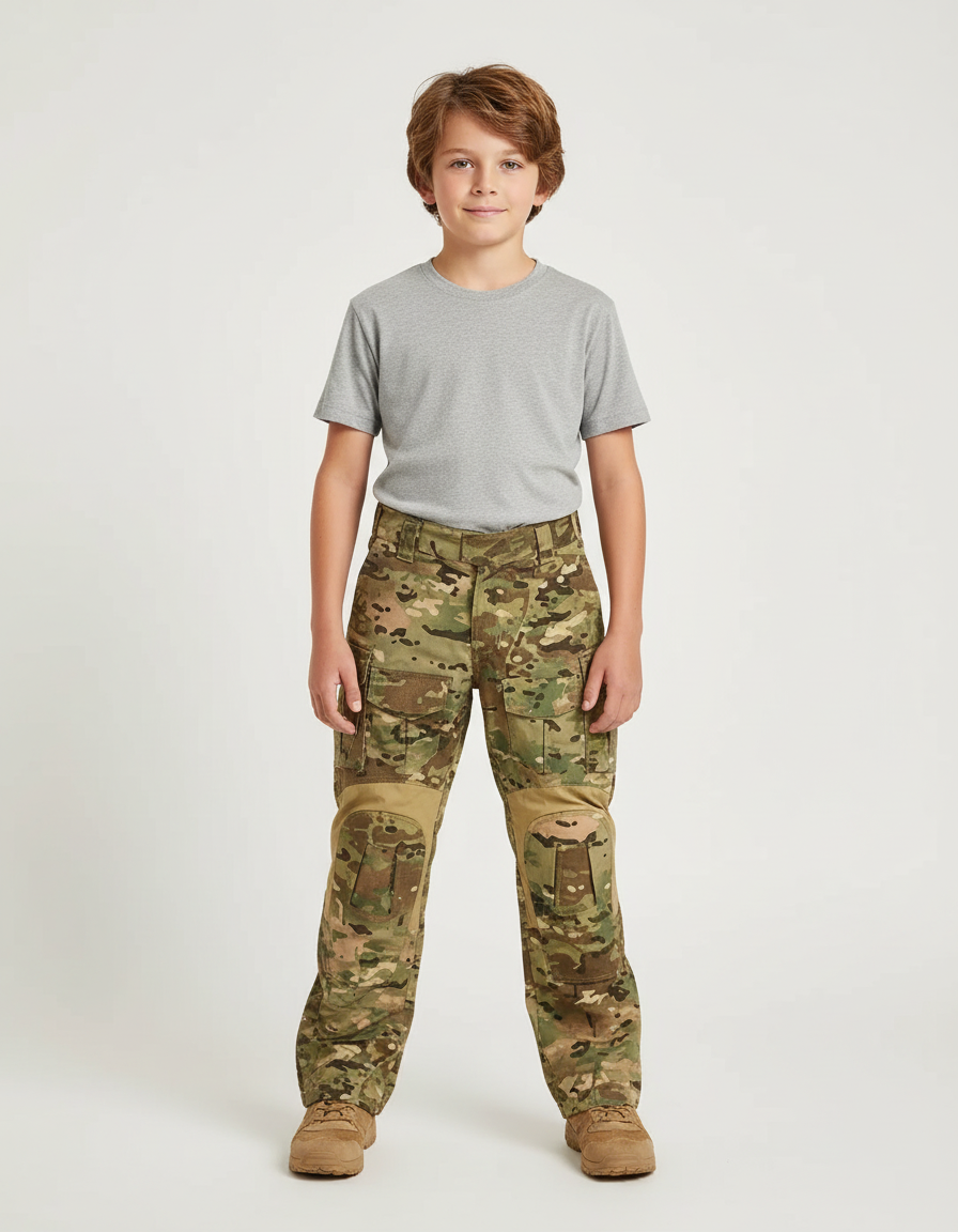 Pantalon Cargo Camouflage Militaire Tactique Multipoches Enfant - Multicolore Toile