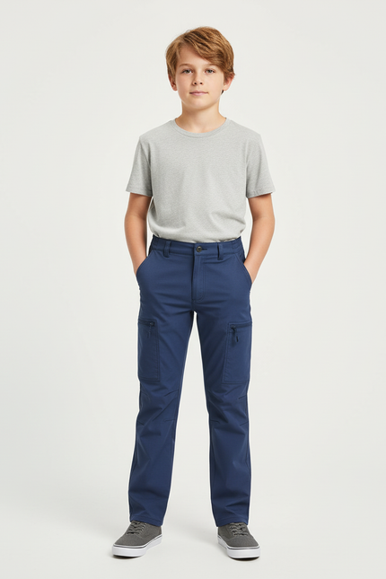 Pantalon Cargo Enfant Bleu Marine Multi-Poches Décontracté - Gabardine