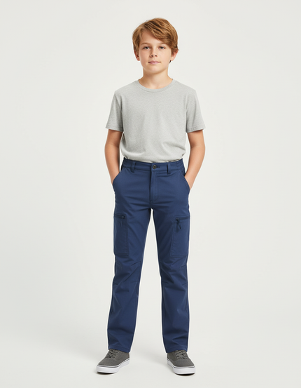 Pantalon Cargo Enfant Bleu Marine Multi-Poches Décontracté - Gabardine