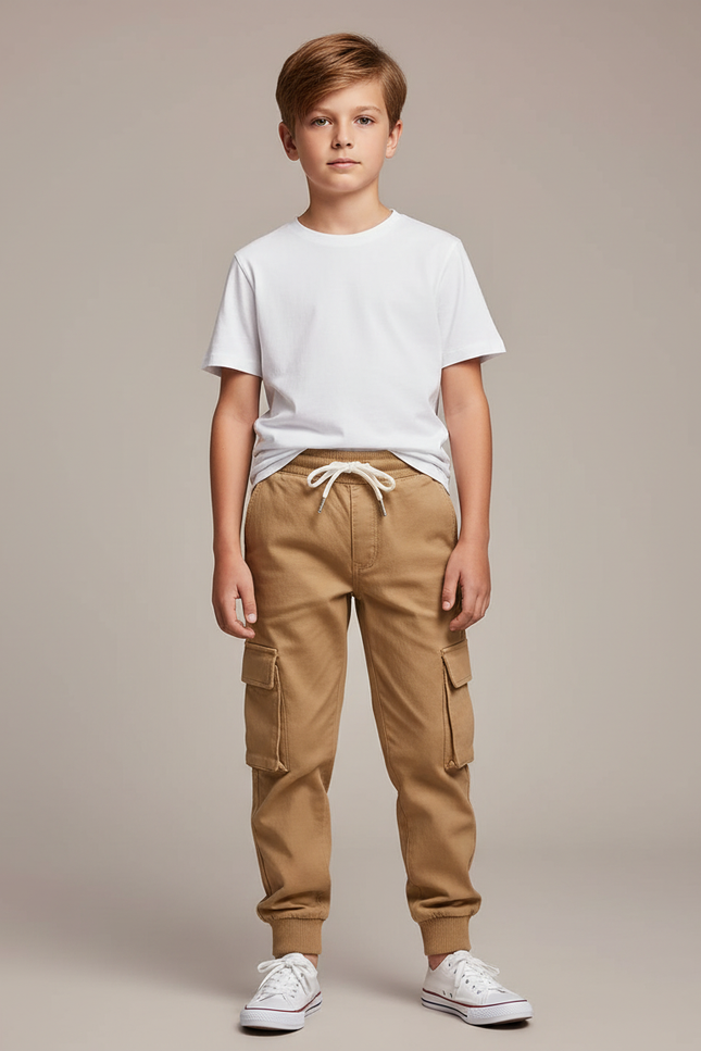 Pantalon Cargo Beige Coton Multipoches Enfant Décontracté - Toile