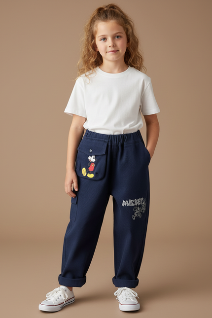 Pantalon Cargo Bleu Marine Ample Mickey Enfant - Molleton
