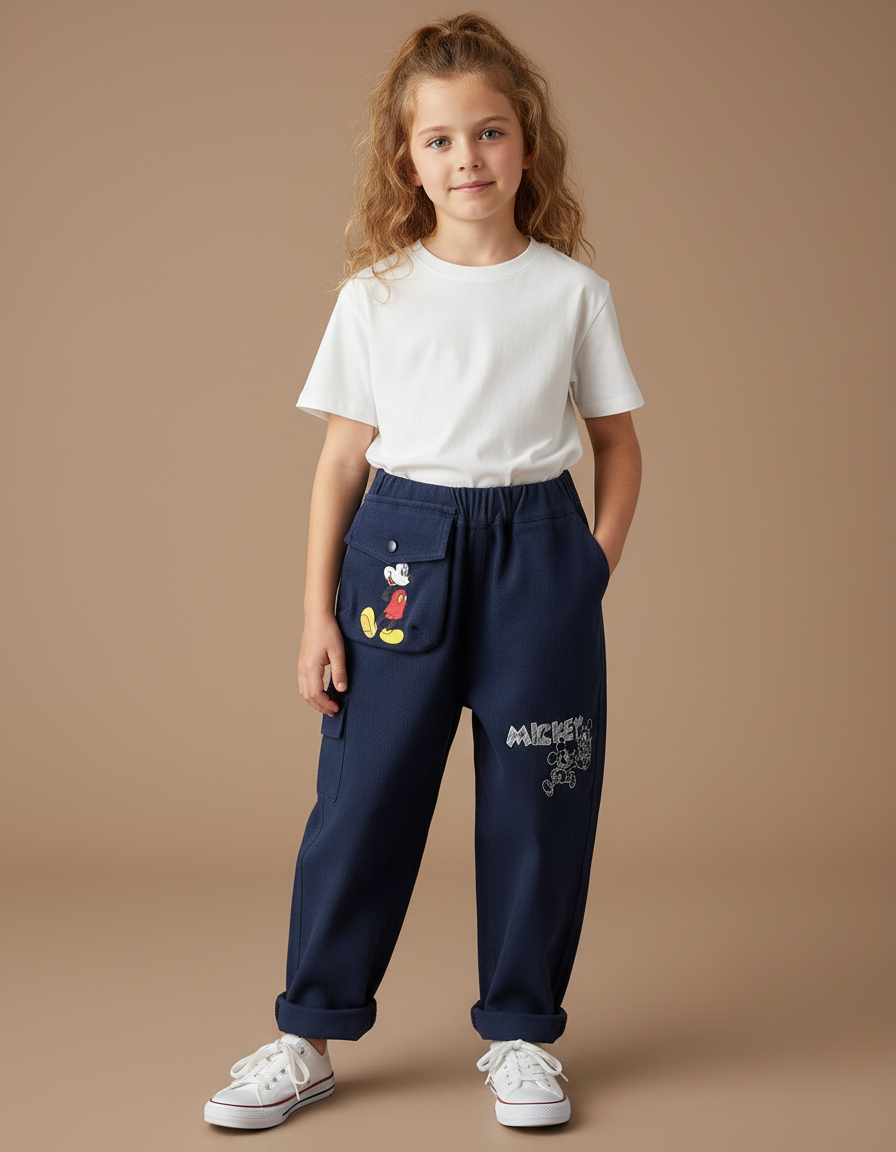 Pantalon Cargo Bleu Marine Ample Mickey Enfant - Molleton