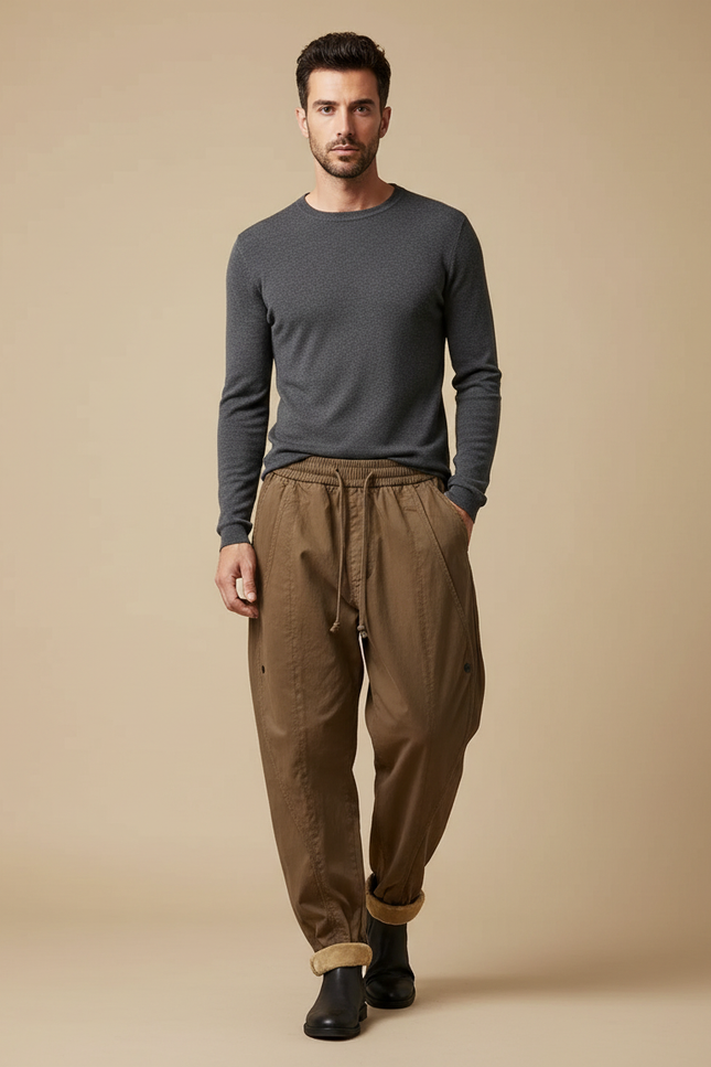 Pantalon Cargo Ample Homme - Kaki Toile