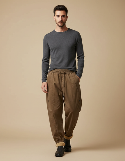 Pantalon Cargo Ample Homme - Kaki Toile