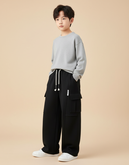 Pantalon Cargo Garçon Noir Baggy - Molleton