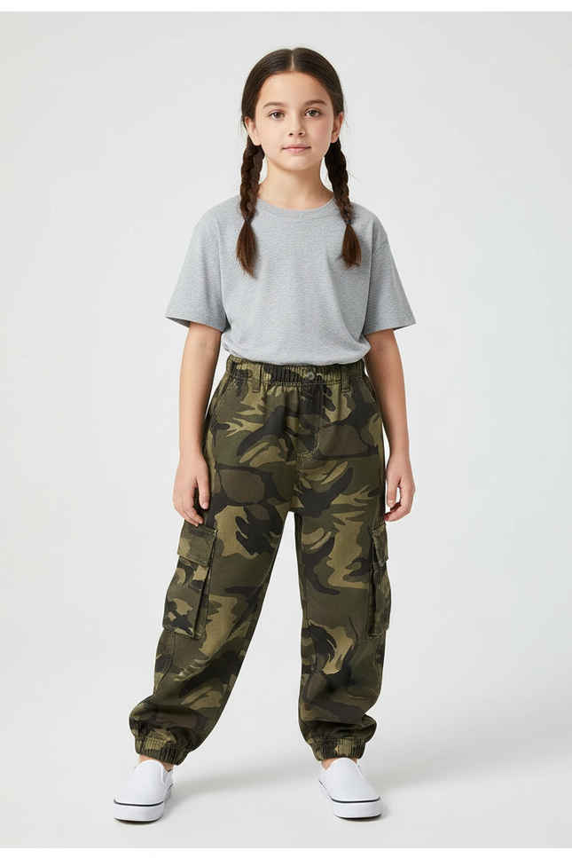 Pantalon Cargo Camouflage Ample Poches Enfant Coton - Imprimé