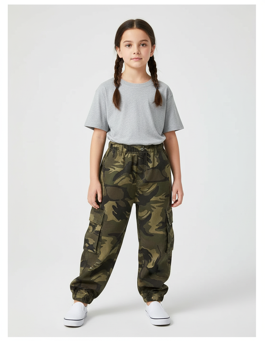 Pantalon Cargo Camouflage Ample Poches Enfant Coton - Imprimé