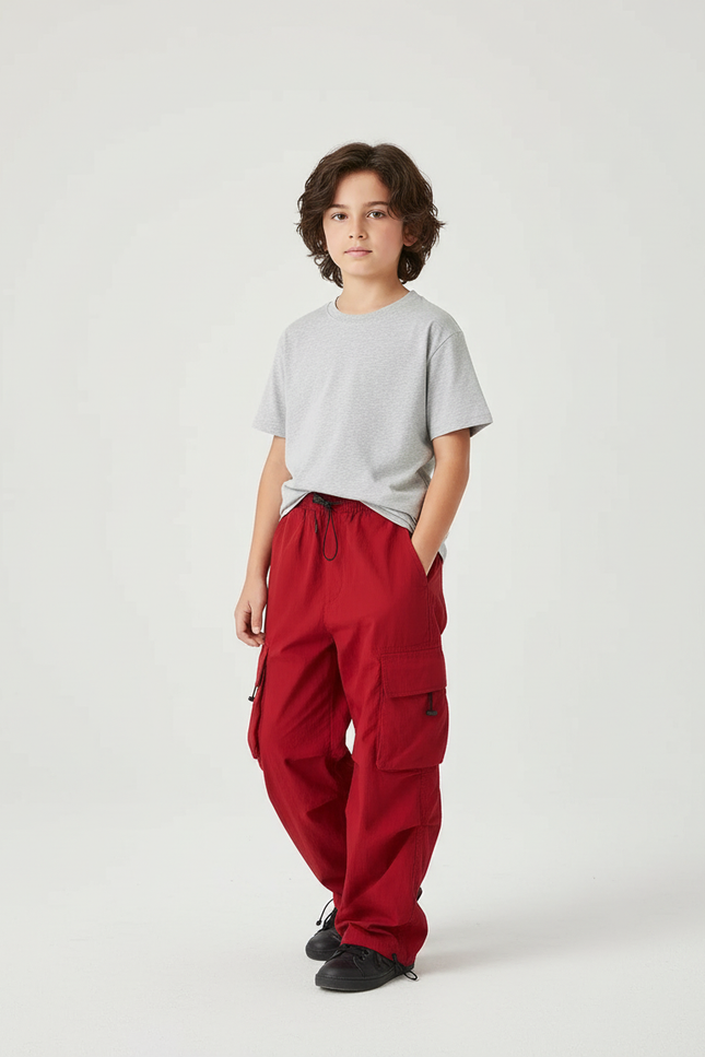 Pantalon Cargo Garçon Rouge Parachute - Toile