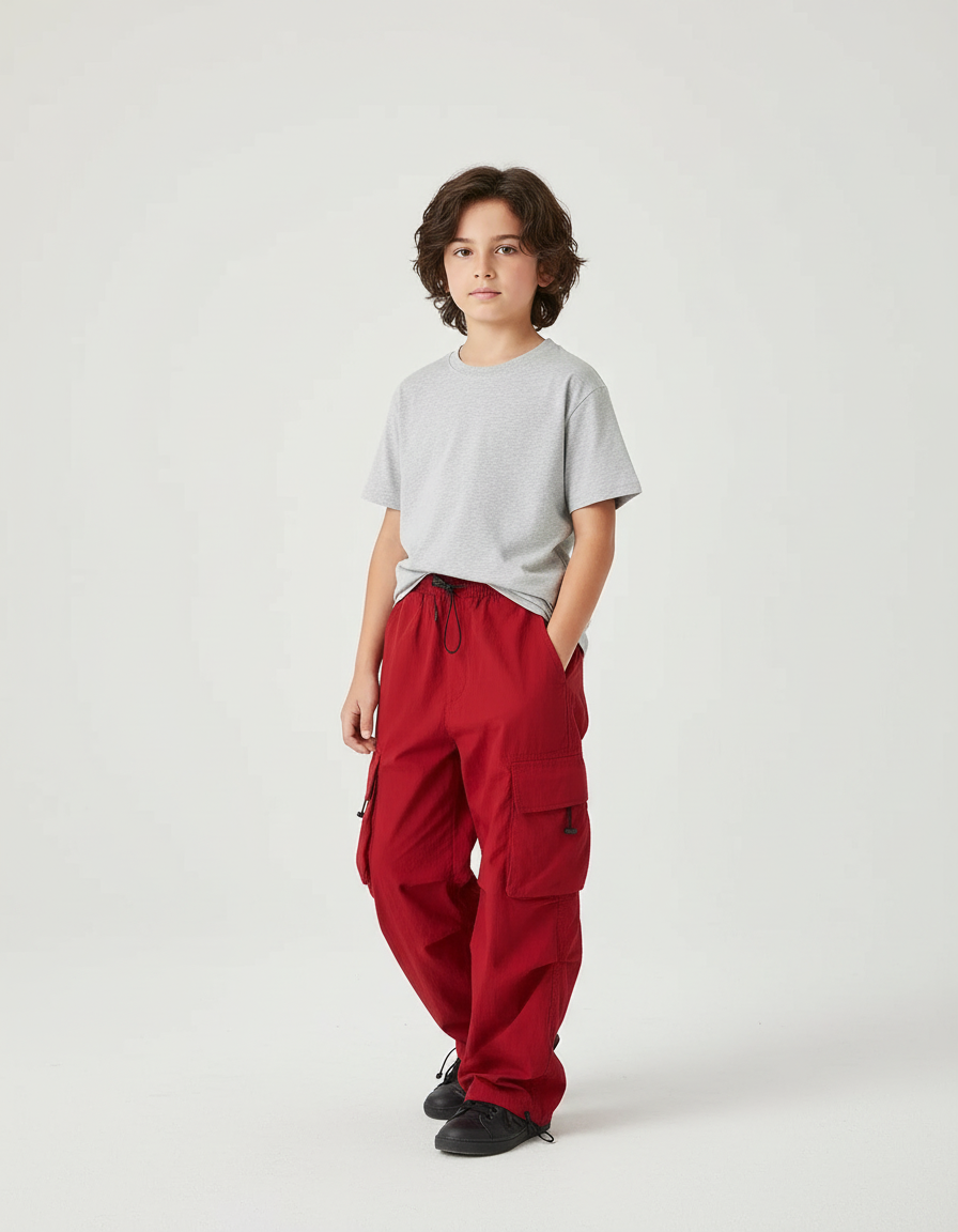 Pantalon Cargo Garçon Rouge Parachute - Toile