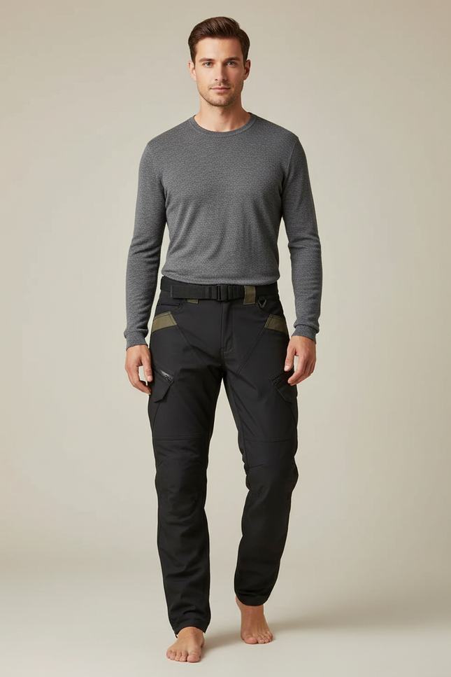 Pantalon Cargo Noir Homme Technique Multipoches Urbain - Polyester