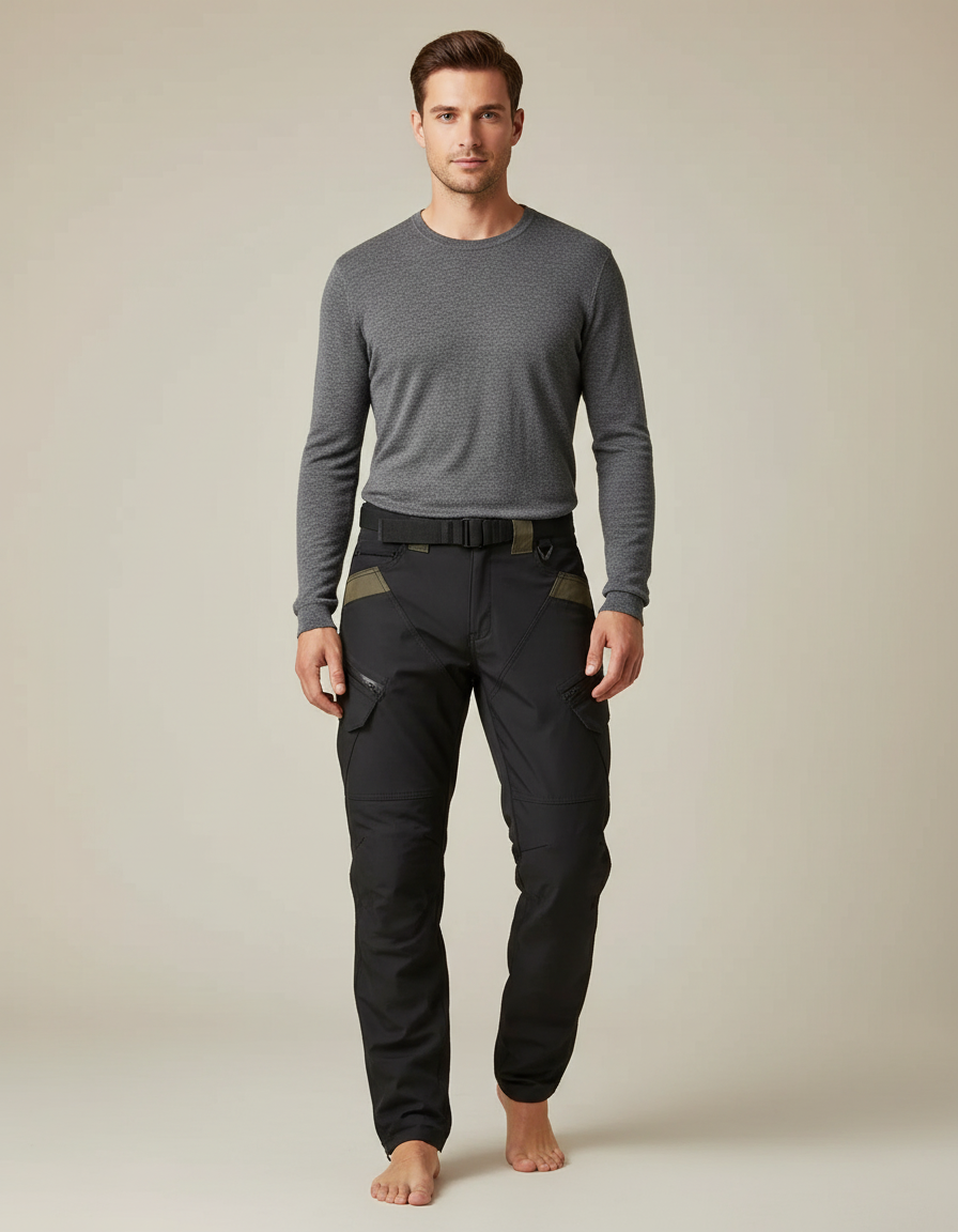 Pantalon Cargo Noir Homme Technique Multipoches Urbain - Polyester