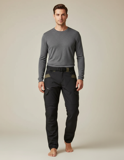 Pantalon Cargo Noir Homme Technique Multipoches Urbain - Polyester