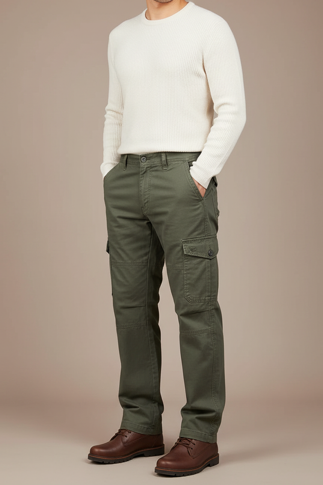 Pantalon Cargo Kaki Coton Résistant Multipoches Homme - Toile