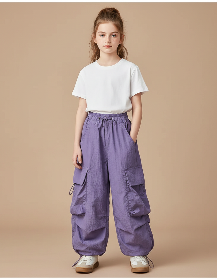 Pantalon Cargo Fille Violet Parachute - Polyester