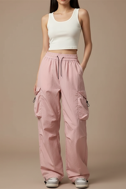 Pantalon Cargo Tendance - Rose Polyester