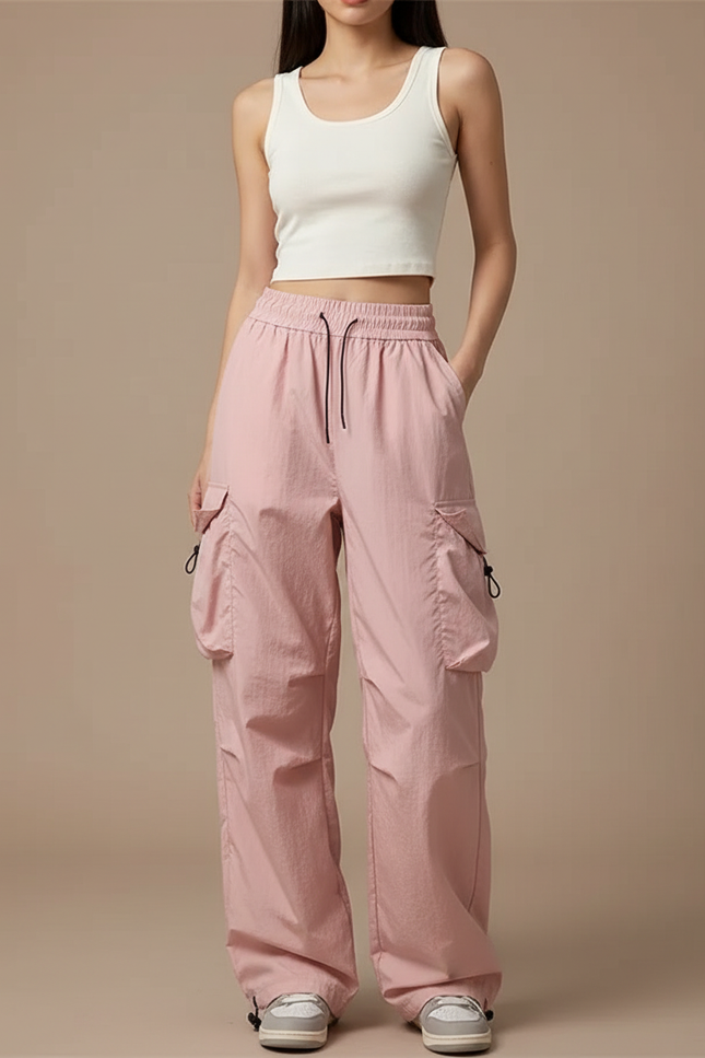 Pantalon Cargo Tendance - Rose Polyester