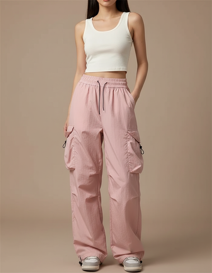 Pantalon Cargo Tendance - Rose Polyester